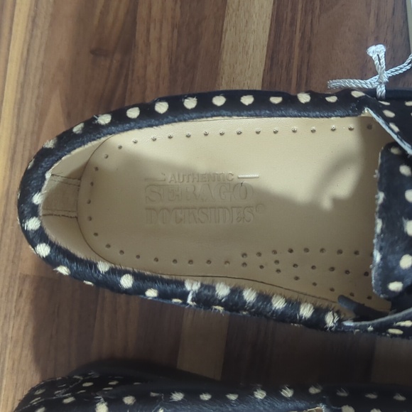 Sebago docksides NWT polka dot calf hair boat flats 9.5 black and tan - Picture 4 of 13
